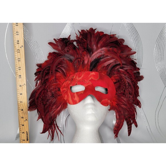 Maskerville FeatherCraft Mask Red Feathers Fantasy Fest, Mardi Gras, Fetish WOW - Picture 6 of 11
